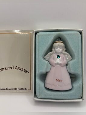 Russ Berrie Treasured Angels May Pink Porcelain Angel Ornament Emerald